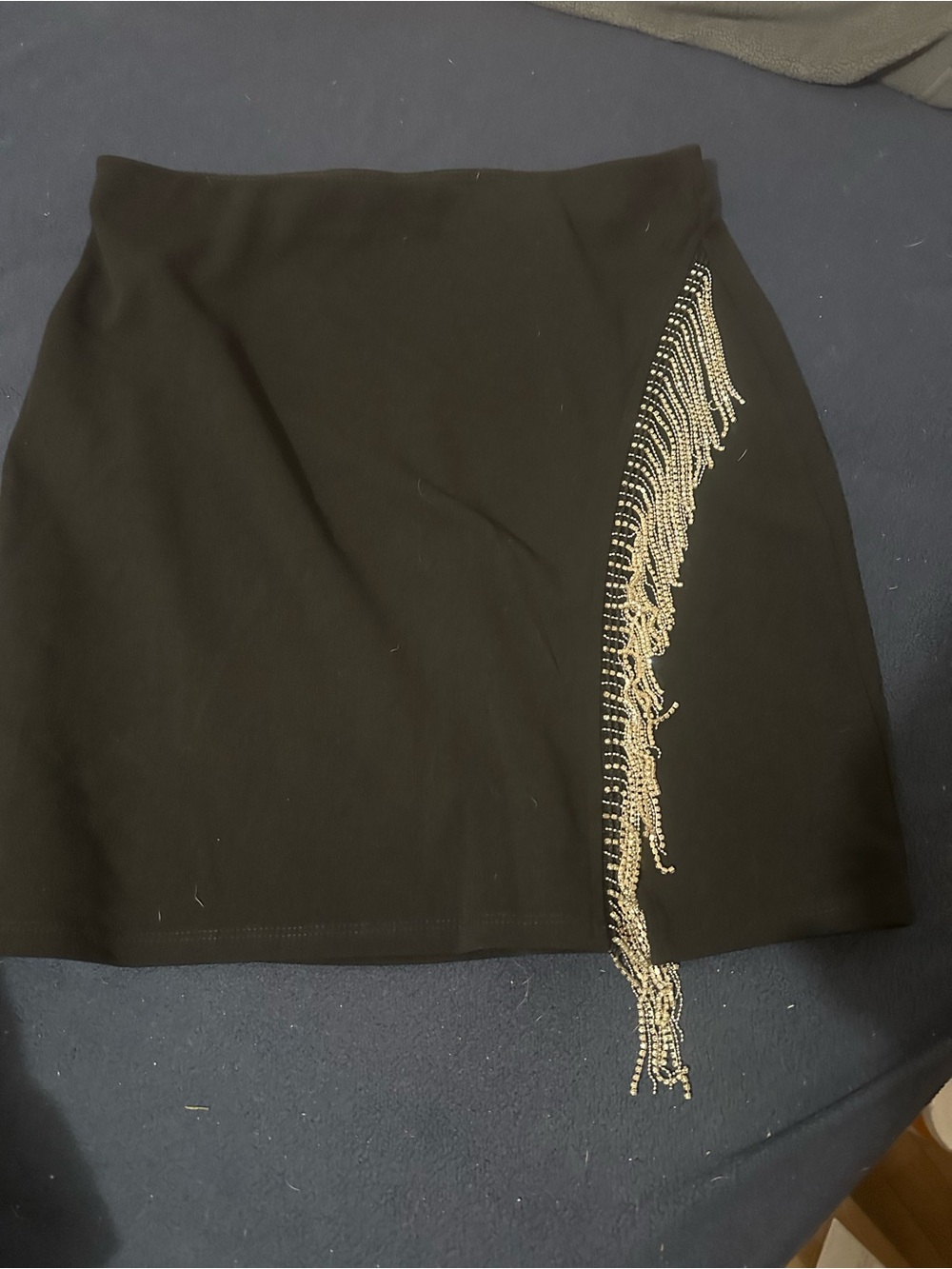 Black Mini Skirt with silver Beaded Fringe